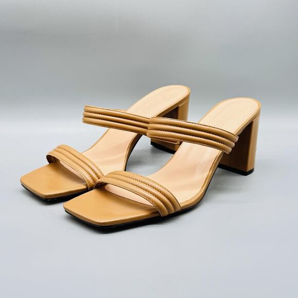 J CREW Sandals Womens 12 Beige Leather Mule Block Heel Square Toe Comfort Summer - Picture 4 of 12
